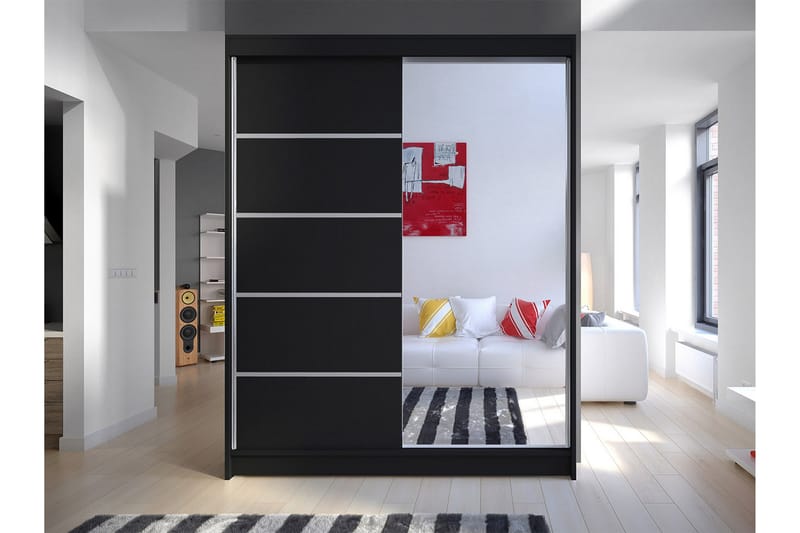 NORTHALLERTON Garderob 58x150 cm LED-belysning Svart - Svart - Förvaring - Sko- & klädförvaring - Garderober & garderobssystem