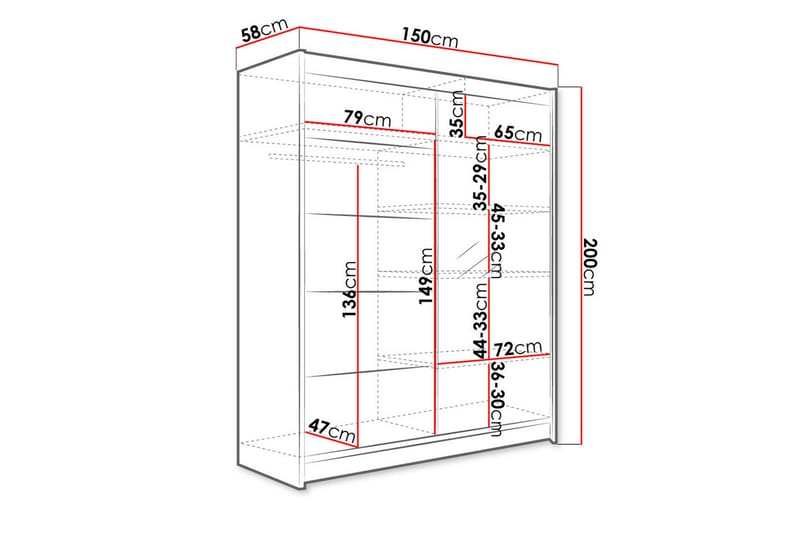NORTHALLERTON Garderob 58x150 cm LED-belysning Svart - Svart - Förvaring - Sko- & klädförvaring - Garderober & garderobssystem