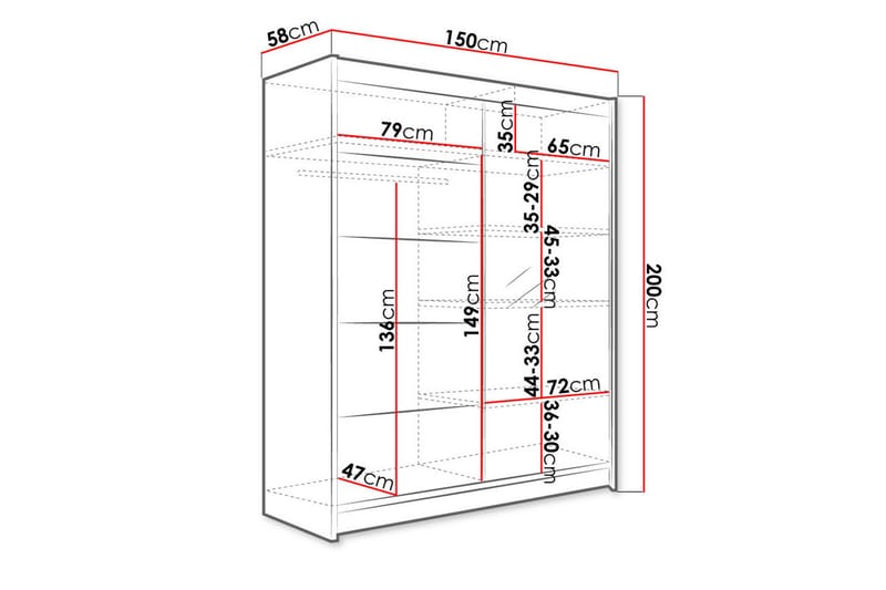 NORTHALLERTON Garderob 58x150 cm LED-belysning Svart - Svart - Garderober & garderobssystem