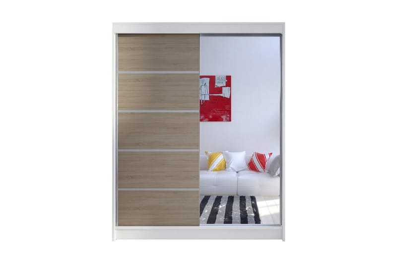 NORTHALLERTON Garderob 58x150 cm LED-belysning Vit/Ek - Vit/Ek - Förvaring - Sko- & klädförvaring - Garderober & garderobssystem