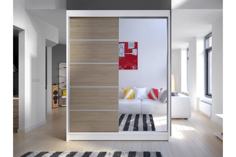 NORTHALLERTON Garderob 58x150 cm Vit/Ek - Vit - Förvaring - Sko- & klädförvaring - Garderober & garderobssystem