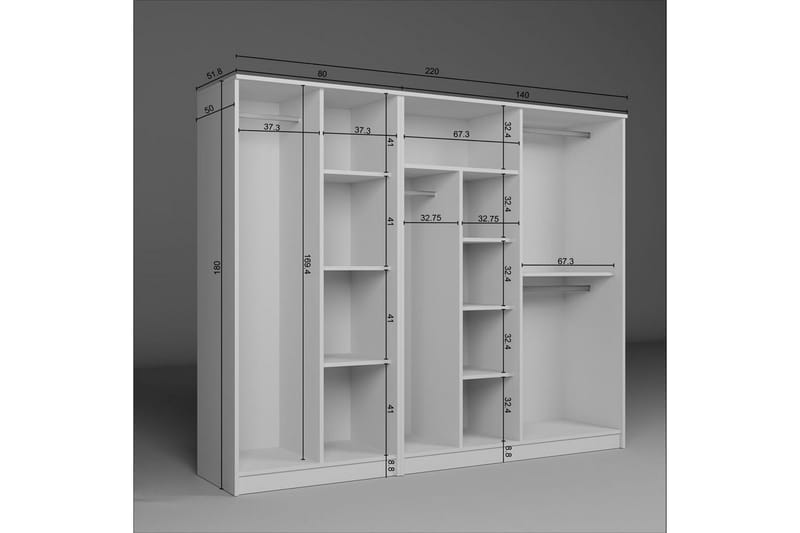 Olera Garderob 220x180 cm - Vit - Förvaring - Sko- & klädförvaring - Garderober & garderobssystem
