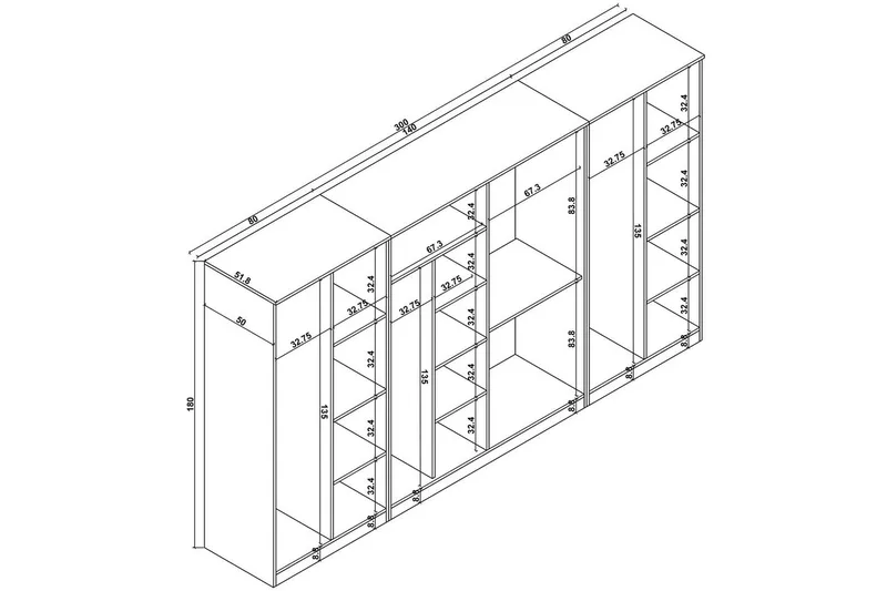 Olera Garderobsskåp 300x180 cm - Natur - Förvaring - Sko- & klädförvaring - Garderober & garderobssystem - Hörngarderob