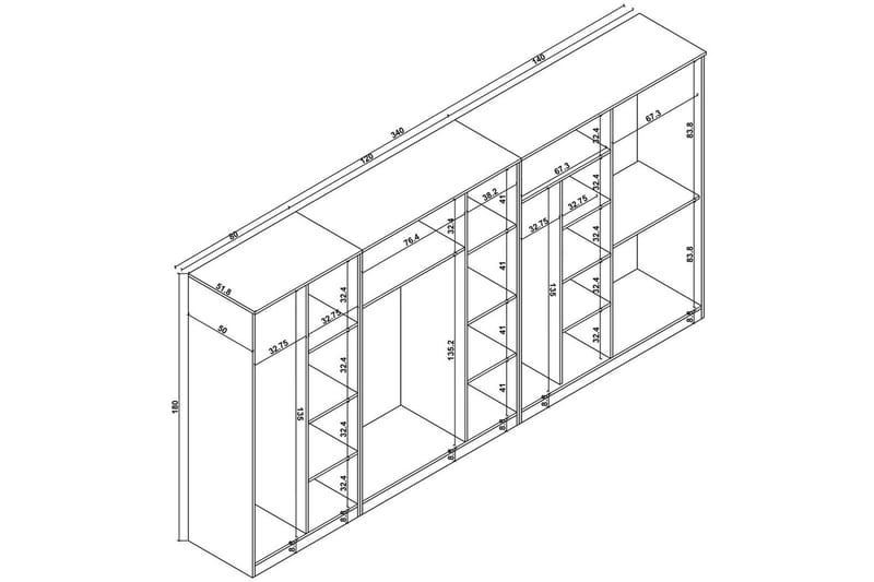 Olera Hörngarderob 340x180 cm - Natur - Förvaring - Sko- & klädförvaring - Garderober & garderobssystem