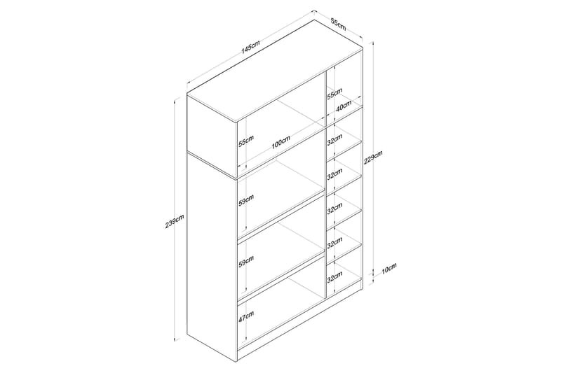 Ostin Garderob 6 Skåp 55x145 cm - Vit - Förvaring - Sko- & klädförvaring - Garderober & garderobssystem