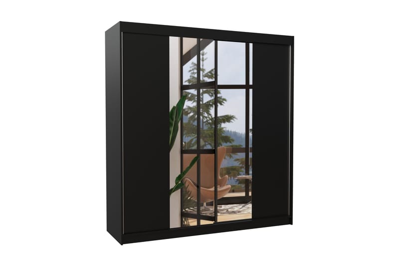 PERQA Garderob med Spegel 200x215 cm Svart - Garderober & garderobssystem