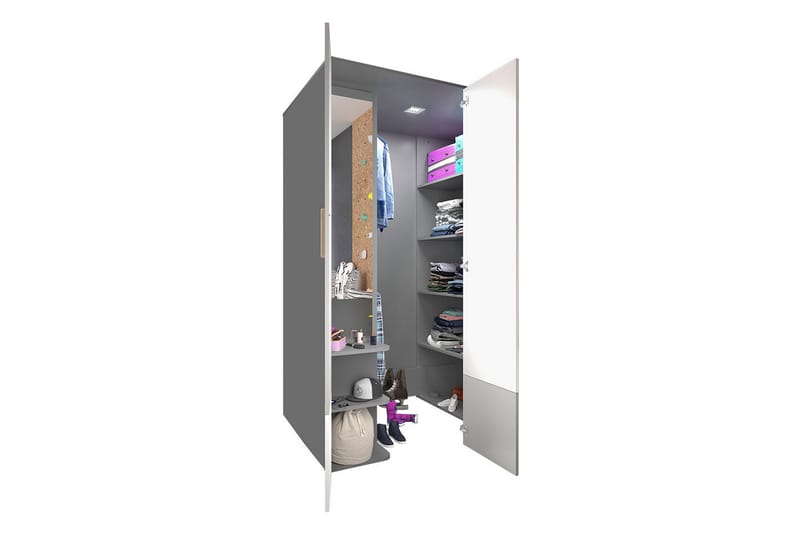 POK Garderob 130x93x193 cm - Grå/Svart/Vit - Förvaring - Sko- & klädförvaring - Garderober & garderobssystem