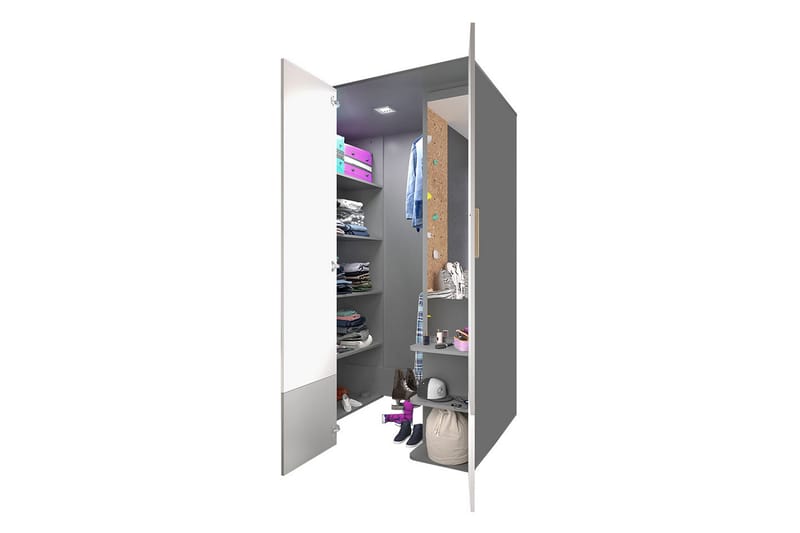 POK Garderob 130x93x193 cm - Grå/Svart/Vit - Förvaring - Sko- & klädförvaring - Garderober & garderobssystem