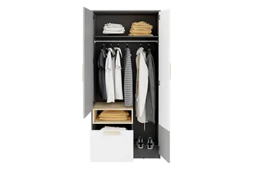 Pok Garderob 90x50x193 cm - Grå/Svart/Vit - Förvaring - Sko- & klädförvaring - Garderober & garderobssystem