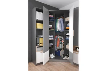Pok Garderob 95x95x193 cm - Grå/Svart/Vit - Förvaring - Sko- & klädförvaring - Garderober & garderobssystem - Hörngarderob