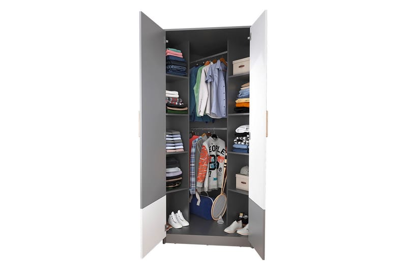 POK Garderob 95x95x193 cm - Grå/Svart/Vit - Förvaring - Sko- & klädförvaring - Garderober & garderobssystem