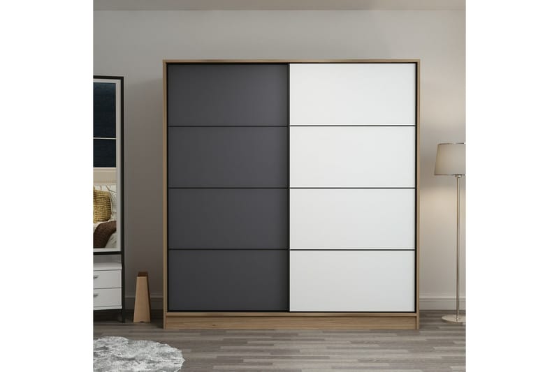 Poolburn Garderob 220 cm Ek/Grå/Vit - Förvaring - Sko- & kl�ädförvaring - Garderober & garderobssystem