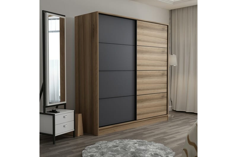 Poolburn Garderob 220 cm Grå/Brun/Ek - Förvaring - Sko- & klädförvaring - Garderober & garderobssystem