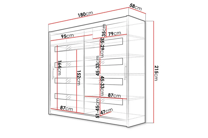 Prag Garderob 180x57x215 cm LED-belysning Scandinavian Choice Black - Förvaring - Sko- & klädförvaring - Garderober & garderobssystem