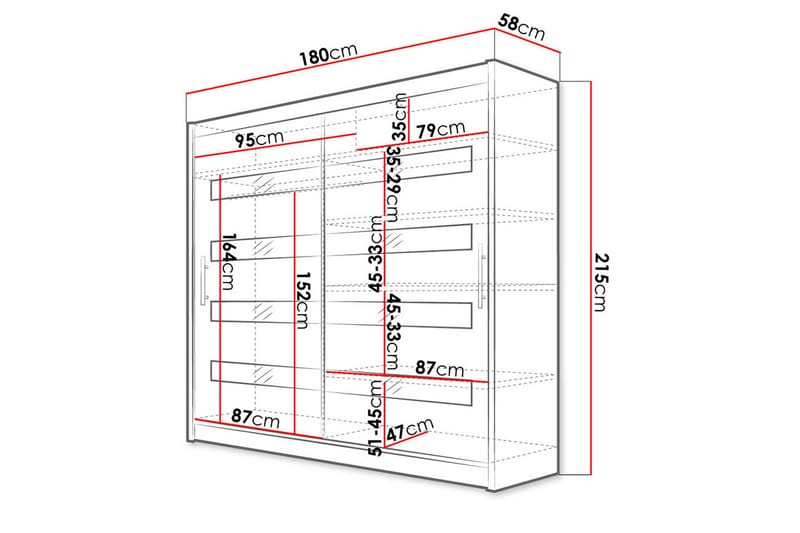 Prag Garderob 180x57x215 cm LED-belysning - Vit/Svart - Förvaring - Sko- & klädförvaring - Garderober & garderobssystem