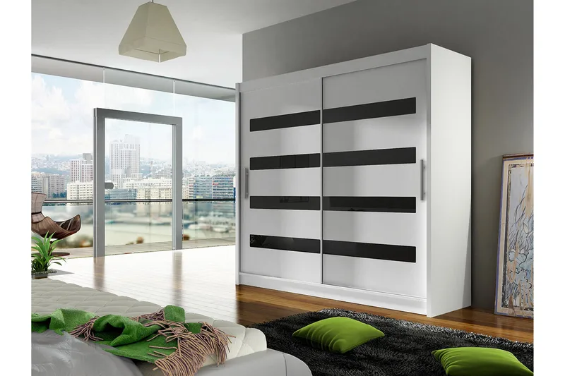 Prag Garderob 180x57x215 cm LED-belysning - Vit/Svart - Förvaring - Sko- & klädförvaring - Garderober & garderobssystem