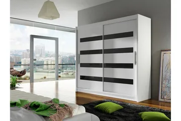 Prag Garderob 180x57x215 cm LED-belysning - Vit/Svart - Förvaring - Sko- & klädförvaring - Garderober & garderobssystem