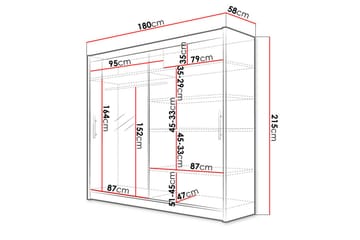 Prag Garderob 180x57x215 cm - Vit - Förvaring - Sko- & klädförvaring - Garderober & garderobssystem