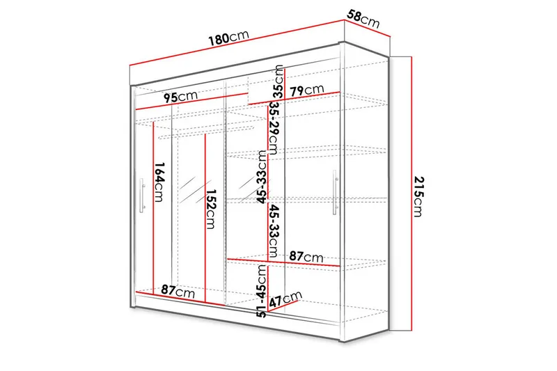 Prag Garderob 180x57x215 cm - Vit - Förvaring - Sko- & klädförvaring - Garderober & garderobssystem