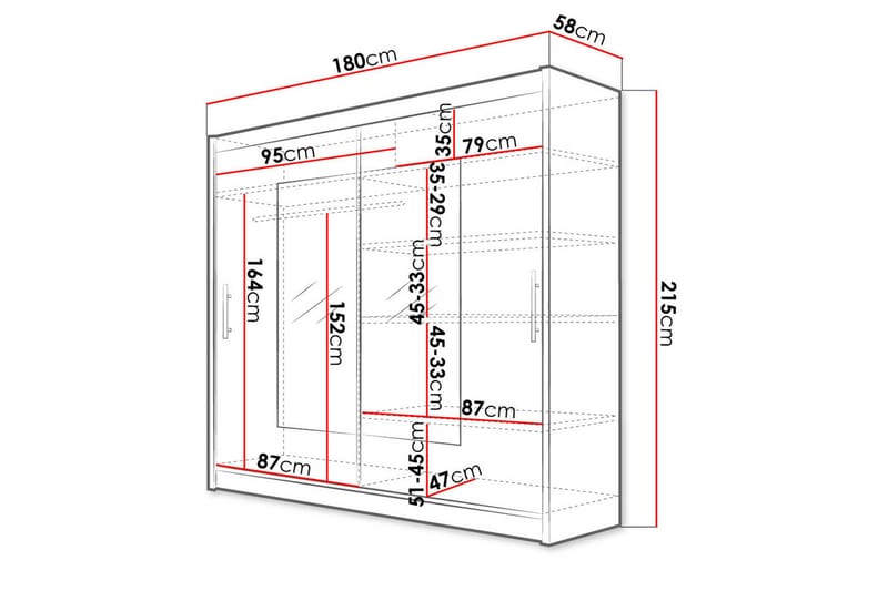 Prag Garderob 180x57x215 cm - Vit - Förvaring - Sko- & klädförvaring - Garderober & garderobssystem