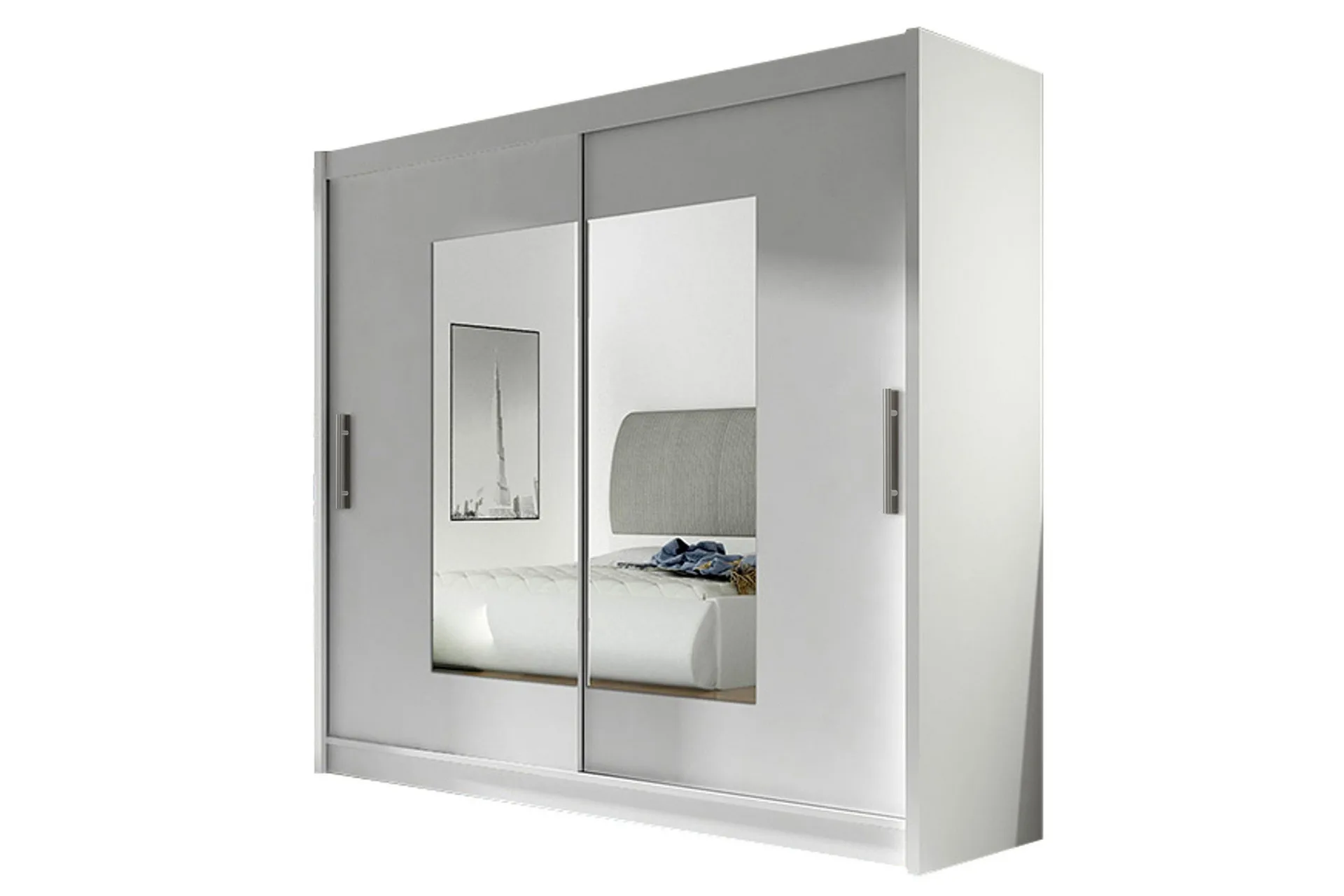 prag garderob med skjutdörrar smal fyrkantig spegel 180 cm - vit