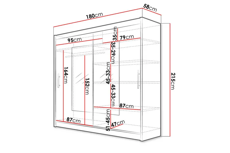Prag Garderob Skjutdörrar Smal Fyrkantig Spegel - Beige/Trä/Natur - Förvaring - Sko- & klädförvaring - Garderober & garderobssystem