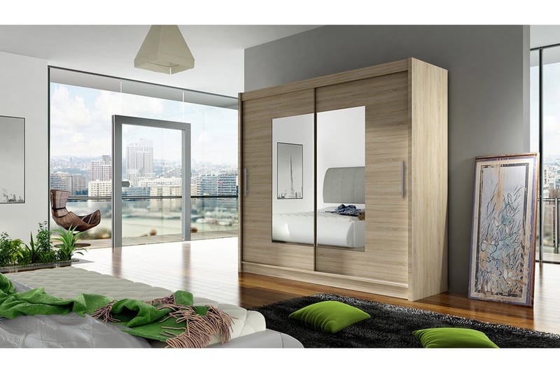 Prag Garderob Skjutdörrar Smal Fyrkantig Spegel - Beige/Trä/Natur - Förvaring - Sko- & klädförvaring - Garderober & garderobssystem