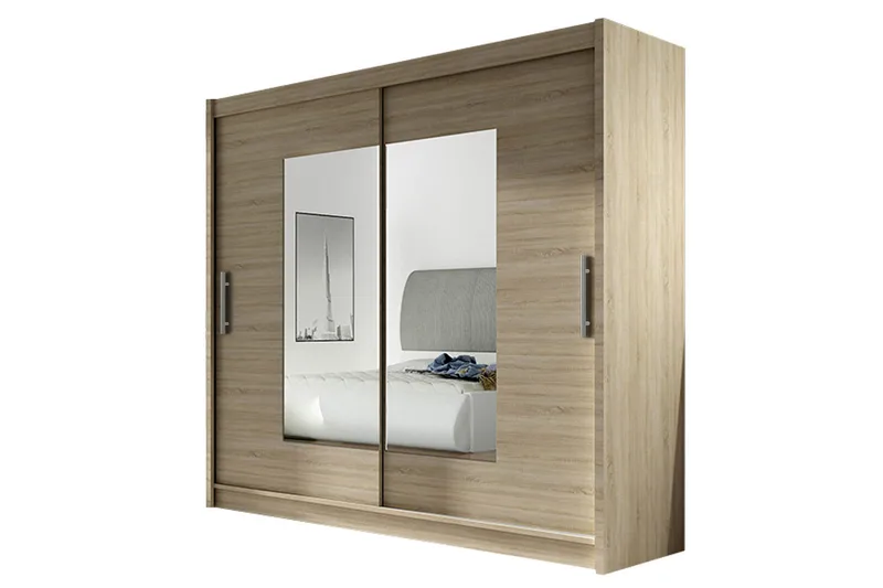 Prag Garderob Skjutdörrar Smal Fyrkantig Spegel - Beige/Trä/Natur - Förvaring - Sko- & klädförvaring - Garderober & garderobssystem