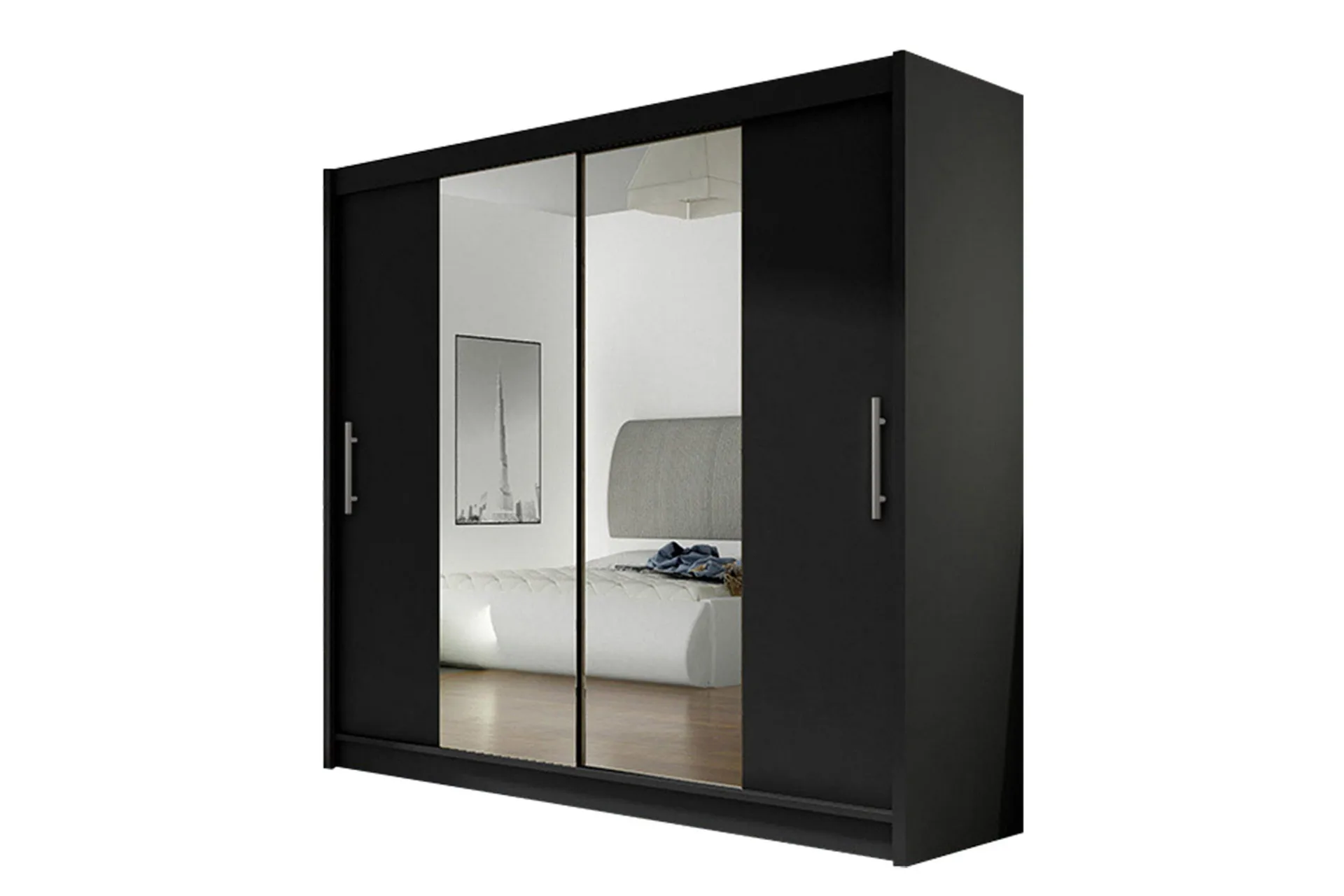 Prag Garderob Skjutd&ouml;rrar Smal Spegel - Svart/Spegel