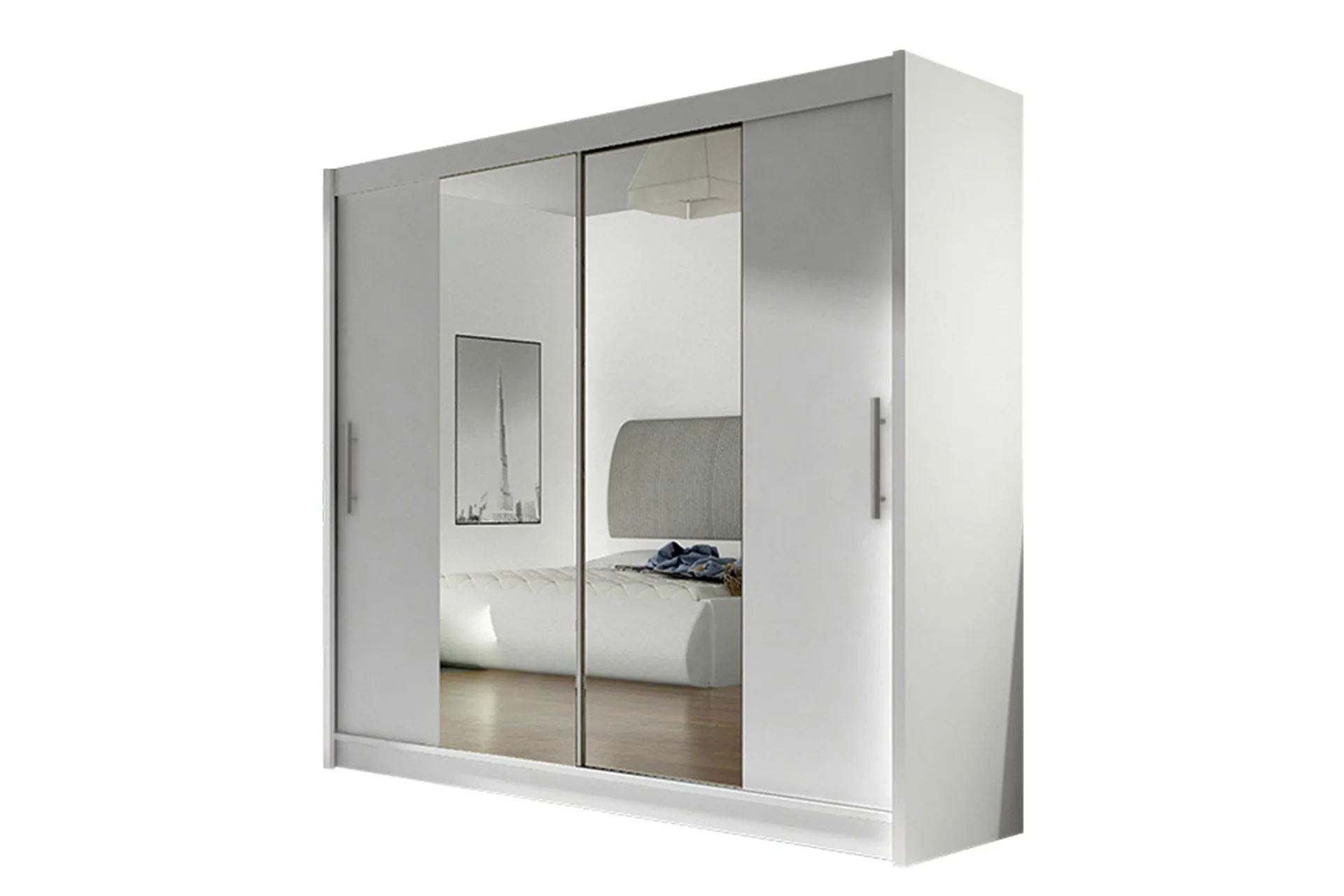 Prag Garderob Skjutd&ouml;rrar Smal Spegel - Vit/Spegel