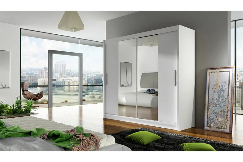 Prag Garderob Skjutdörrar Smal Spegel - Vit/Spegel - Förvaring - Sko- & klädförvaring - Garderober & garderobssystem