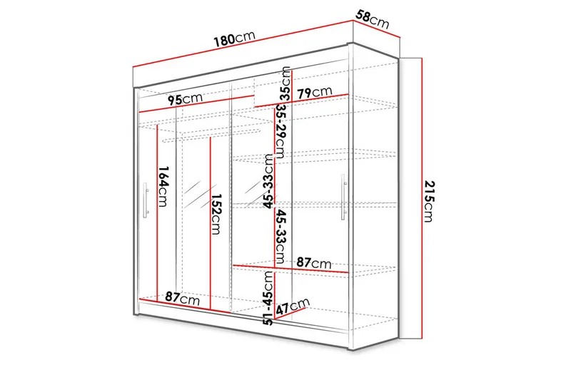 Prag Garderob Skjutdörrar Smal Spegel - Vit/Spegel - Förvaring - Sko- & klädförvaring - Garderober & garderobssystem
