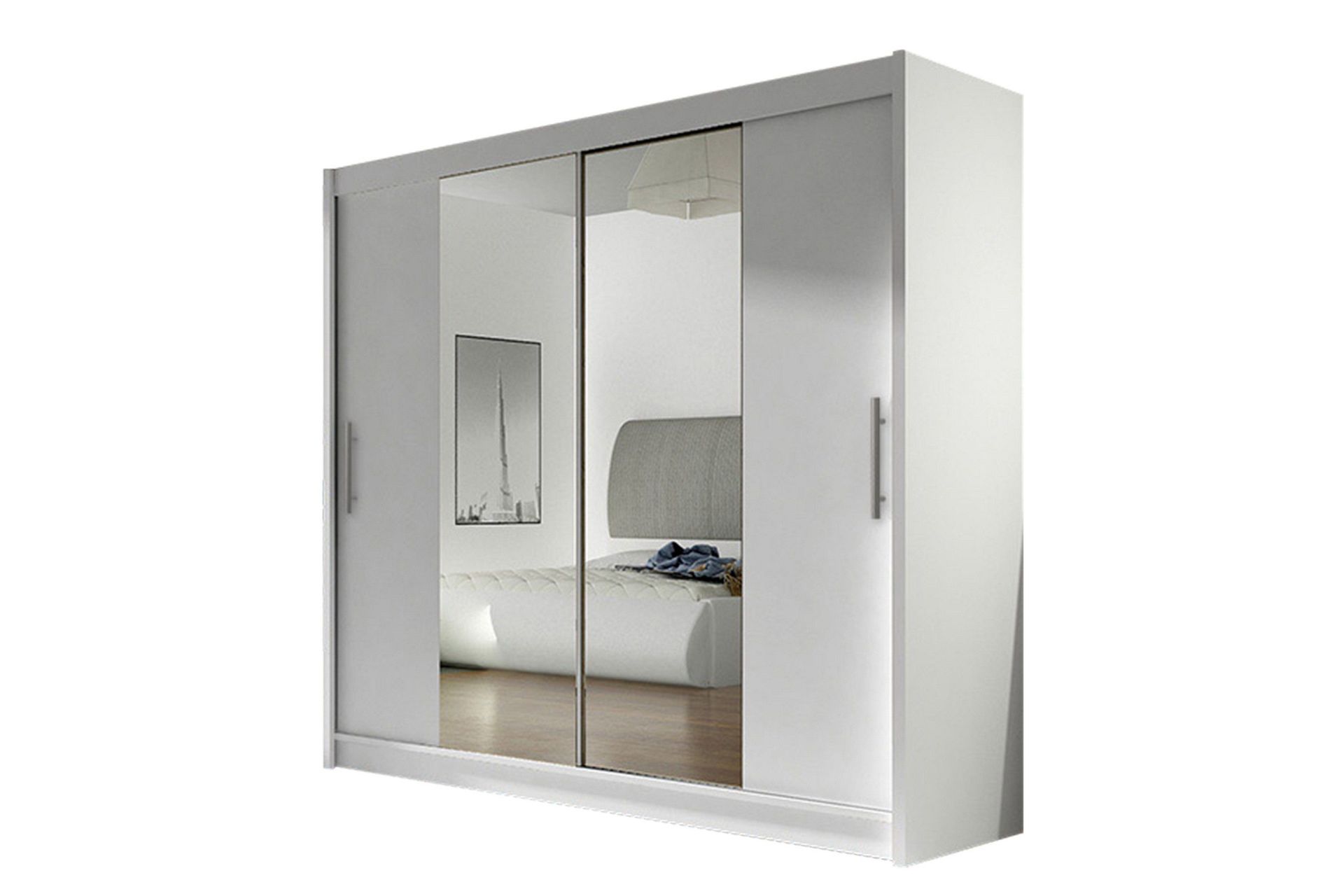 Prag Garderob Skjutd&ouml;rrar Smal Spegel - Vit/Spegel