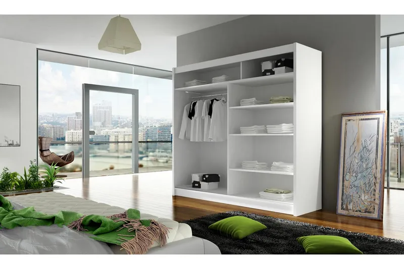 Prag Garderob Skjutdörrar Smal Spegel - Vit/Spegel - Förvaring - Sko- & klädförvaring - Garderober & garderobssystem