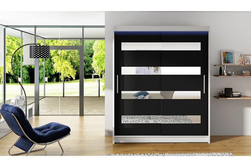 PRESTO Garderob 58x150 cm LED-belysning Vit/Svart - Vit/Svart - Förvaring - Sko- & klädförvaring - Garderober & garderobssystem