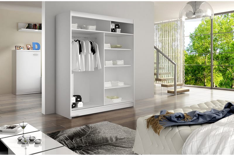 PRESTO Garderob 58x150 cm LED-belysning Vit/Svart - Vit/Svart - Förvaring - Sko- & klädförvaring - Garderober & garderobssystem