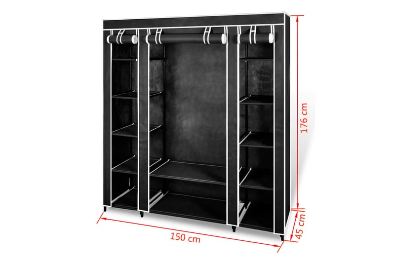 Resegarderob med fack och stänger 45x150x176 cm svart - Svart - Förvaring - Sko- & klädförvaring - Garderober & garderobssystem