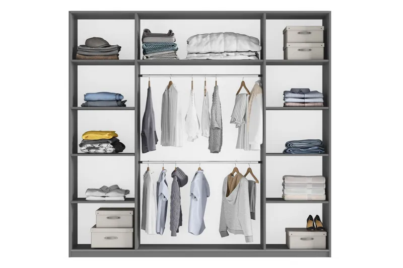 Rhodes Garderob 225x65x244 cm LED-belysning - Vit/Spegel - Förvaring - Sko- & klädförvaring - Garderober & garderobssystem