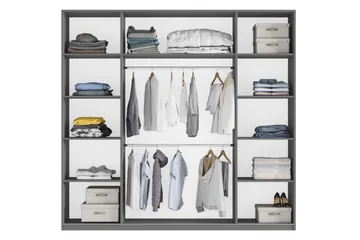 Rhodes Garderob 225x65x244 cm LED-belysning - Vit/Spegel - Förvaring - Sko- & klädförvaring - Garderober & garderobssystem