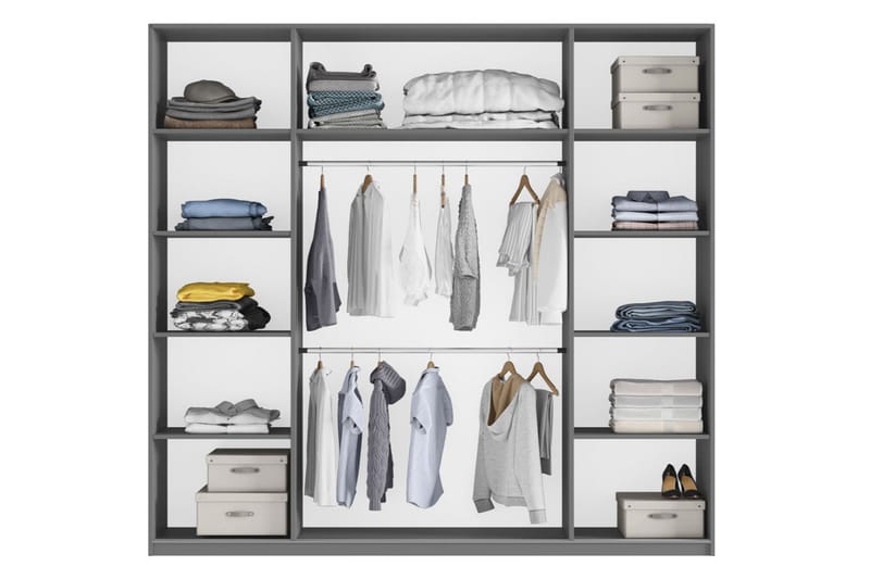 Rhodes Garderob 225x65x244 cm LED-belysning - Vit/Spegel - Förvaring - Sko- & klädförvaring - Garderober & garderobssystem