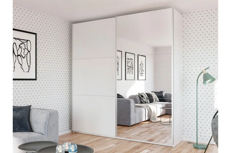 Rhodes Garderob 225x65x244 cm LED-belysning - Vit/Spegel - Förvaring - Sko- & klädförvaring - Garderober & garderobssystem