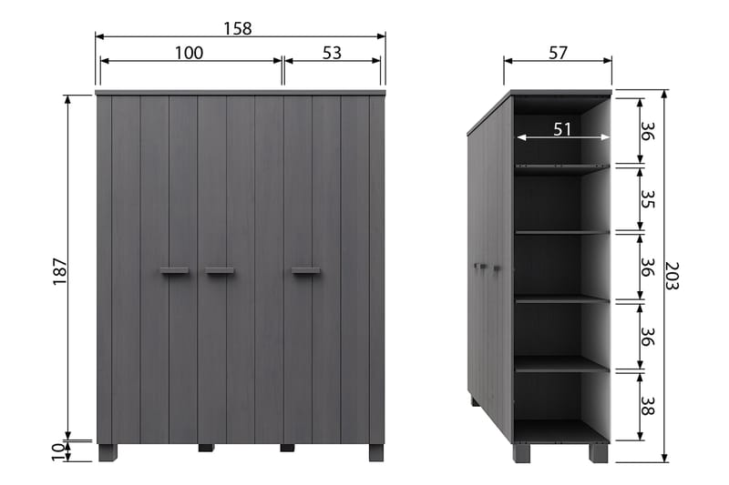 RUFF Garderob 158 cm Stålgrå Tall - Garderober & garderobssystem - Barngarderob