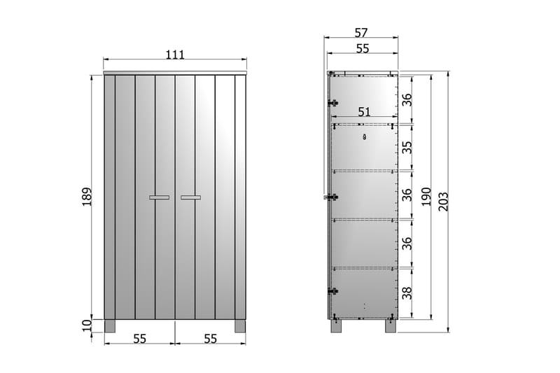 RUFF Garderob 202 cm Grå Tall -   - Garderober & garderobssystem