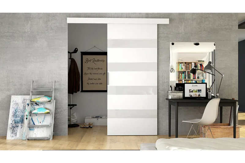 Skjutdörr ELVERUM LED-belysning - Vit - Förvaring - Sko- & klädförvaring - Garderober & garderobssystem - Garderobsdörr - Skjutdörrar garderob