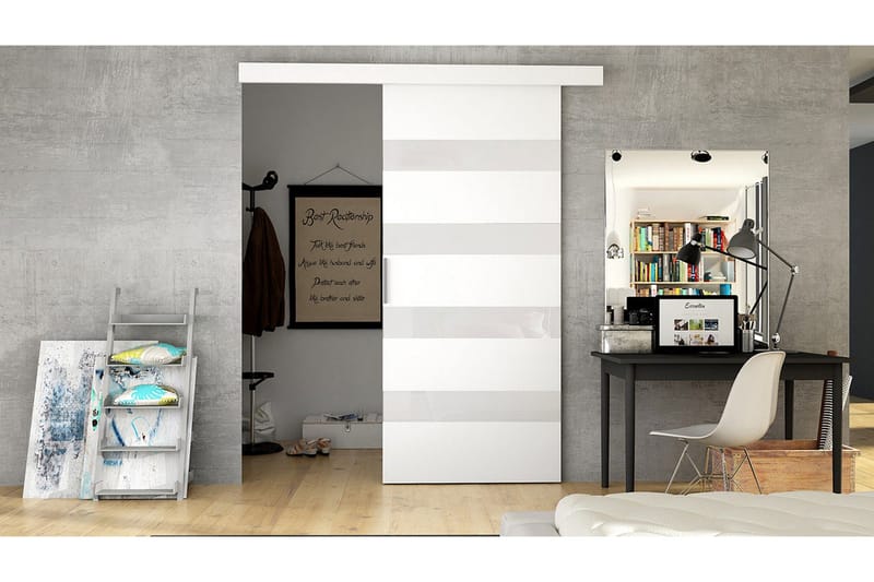 Skjutdörr ELVERUM LED-belysning - Vit - Förvaring - Sko- & klädförvaring - Garderober & garderobssystem - Garderobsdörr - Skjutdörrar garderob