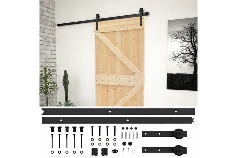 Skjutdörr med beslag 100x210 cm massiv furu - Brun - Förvaring - Sko- & klädförvaring - Garderober & garderobssystem