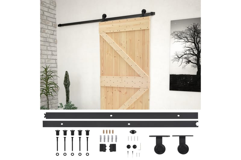 Skjutdörr med beslag 100x210 cm massiv furu - Brun - Förvaring - Sko- & klädförvaring - Garderober & garderobssystem