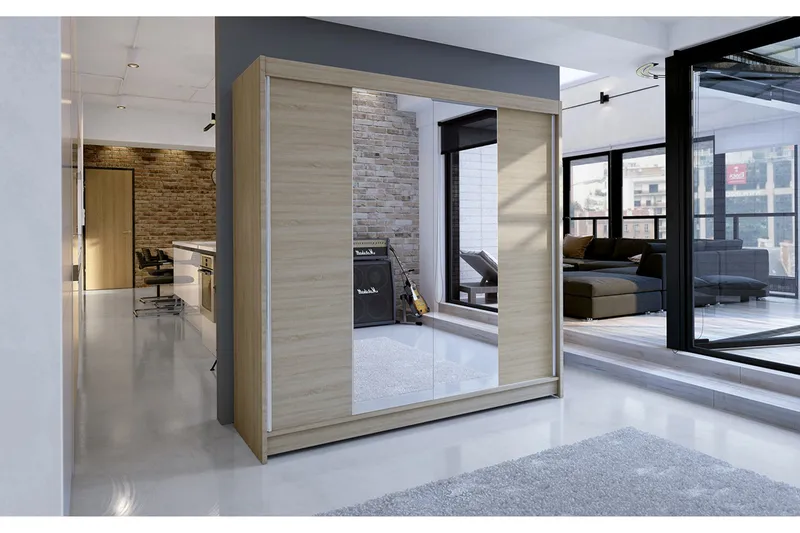 Talin Garderob 180x58x215 cm LED-belysning - Beige - Förvaring - Sko- & klädförvaring - Garderober & garderobssystem