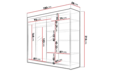 Talin Garderob 180x58x215 cm LED-belysning - Svart/Vit - Förvaring - Sko- & klädförvaring - Garderober & garderobssystem
