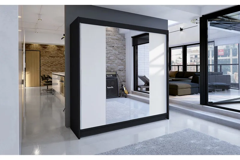 Talin Garderob 180x58x215 cm LED-belysning - Svart/Vit - Förvaring - Sko- & klädförvaring - Garderober & garderobssystem